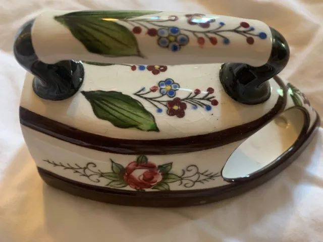 Vintage Ceramic Ucagco China Wall Pocket Iron. Floral Hand Painted in Japan. 