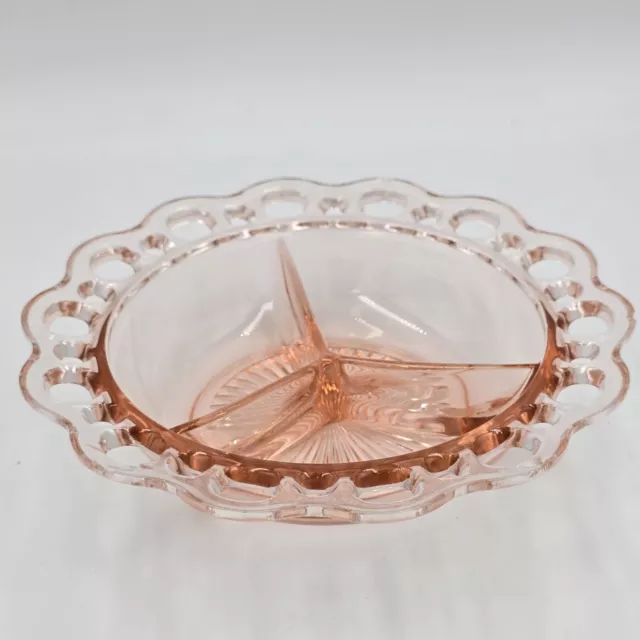 Vintage Anchor Hocking Old Colony Open Lace Pink Depression Glass Bowl