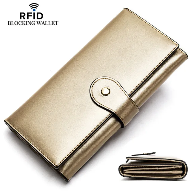 Genuine Leather Women's Long Clutch Wallet RFID Blocking ID Card Holder Vintage