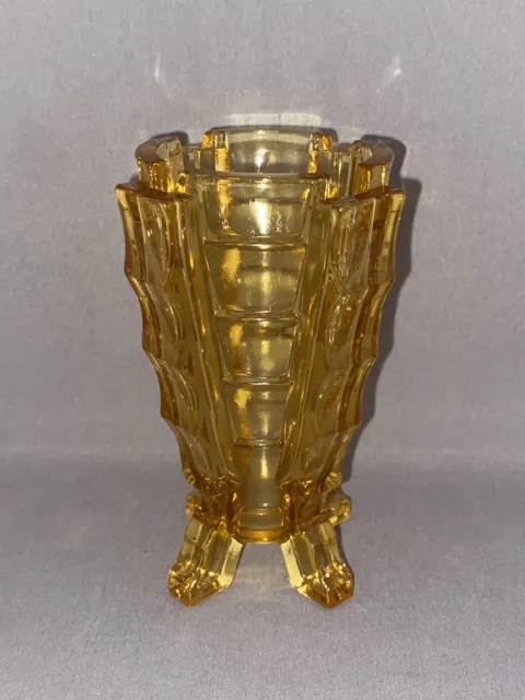 VINTAGE BAGLEY ART DECO AMBER GLASS ‘Banboo’ ART VASE ORNAMENT 1930s 11cm HIGH