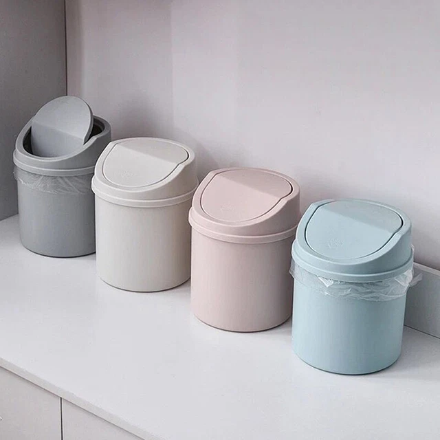 Mini Desktop Bin Small Trash Can Tube with Cover Bedroom Trash Can Garbage Ca-$i