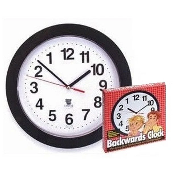 BACKWARDS CLOCK REVERSE Wall Time Counter Clockwise Black Backward