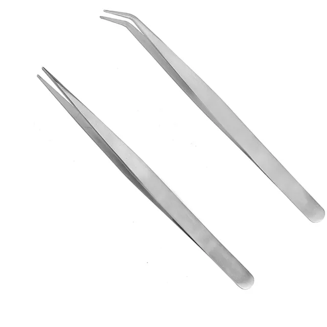 2Pcs Straight and Curved Bent Tweezers for Resin Jewelry Casting Laboratory Work