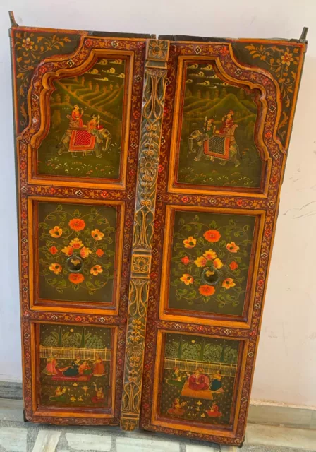 Old wooden door hand painted Indian royals distressed antique heavy frame decor