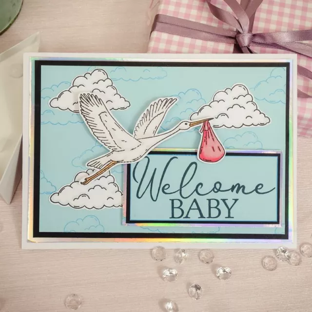 Hunkydory Neu Baby Storch Wolke 2-teilig klar Stempel Set Neu Baby Geburt Kartenherstellung 2
