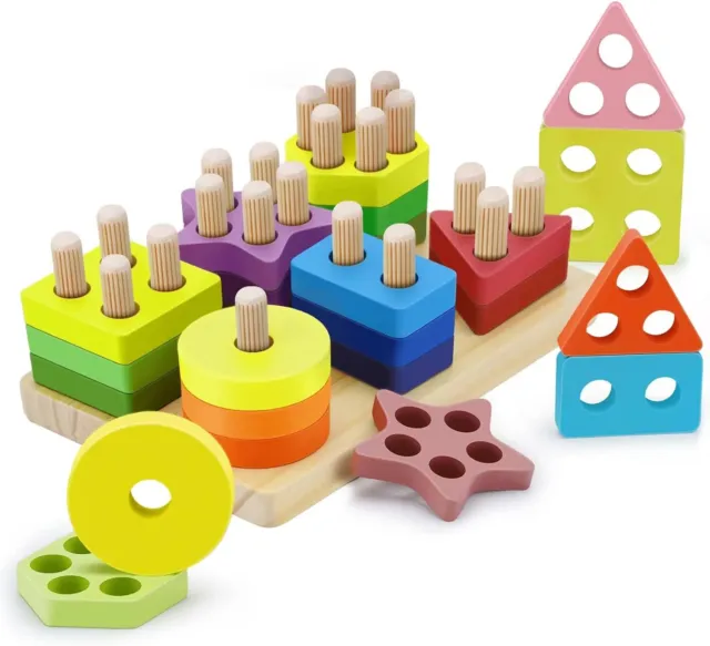 Montessori Spielzeug ab 1 2 3 Jahre, 25pcs Holz Spielzeug, Digitale Bausteine,