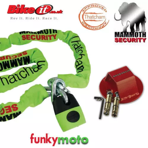 Thatcham Moto Or Cat 3 Approuvé 1,8 M Cadenas Chaîne & Atom Ancrage Au Sol Pac