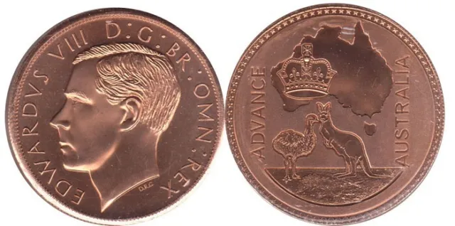 Australia Edward VIII Advance Australia Pattern Crown Mintage 12 Piedfort Copper
