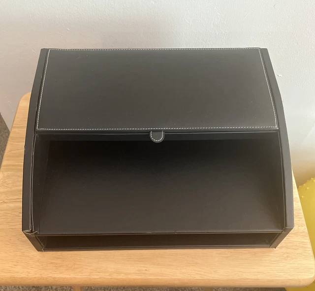 Executive Desk Organizer Paper Tray Leather and wicker plus card holder