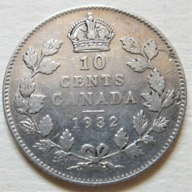 1932 Canada Silver Ten Cents Coin. BETTER GRADE Dime (RJ900)
