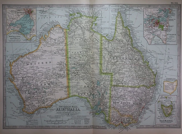 Old 1902 Century Atlas Map ~ AUSTRALIA ~(12x16) -#1182
