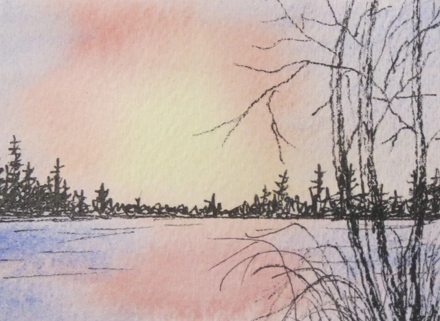 ACEO  Original Watercolors   "Sunset Series 23"   by Janet Hufnagle