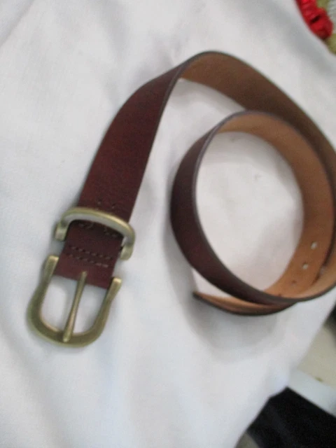 orvis men belt 44" leather  brown leather with brass buckle loop 1.5"