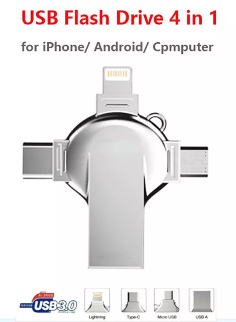 2TB 1TB 4 in 1 USB 3.0 Flash Drive Speicherstick für iPhone Android typ c PC