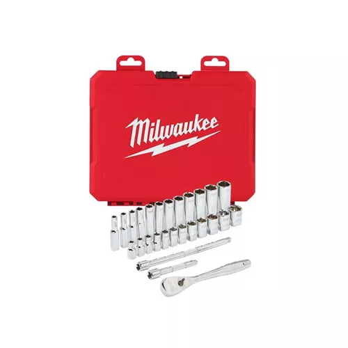 Milwaukee 28 Piece 1/4 Inch Drive Socket Set Standard & Deep Sockets 4932464943