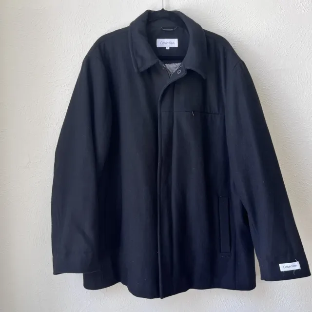 Calvin Klein Men's Sz XL Black Wool Blend Full Zip Quilted Lining Winter Jacket