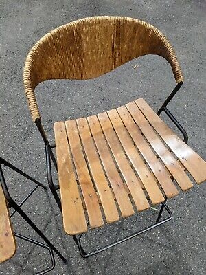 4 Arthur Umanoff Steel, Wood & Rush mid century bar stools. Imported from USA 5