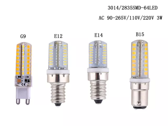 B15 E14 E12 G9 3W 64SMD 3014 110V 220V LED Mais Lampen Glühbirne Leuchte Birne