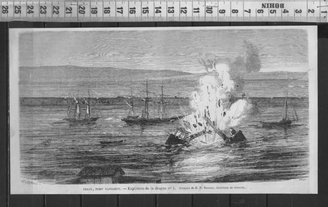 G374 / Gravure 1888 /  Brest Port Napoleon - Explosion De La Drague N°1