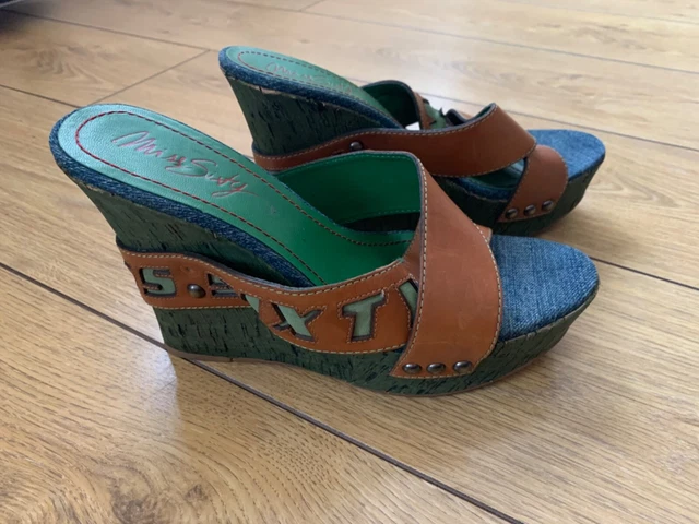 MISS SIXTY M60 brown leather logo strappy wedge shoes. size 40 7. Vintage rare 49.99 PicClick UK
