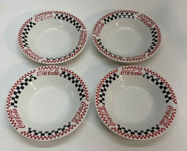Coca-Cola 1996 8-inch Soup Salad Bowls Gibson Black Red White Checkered Set of 4
