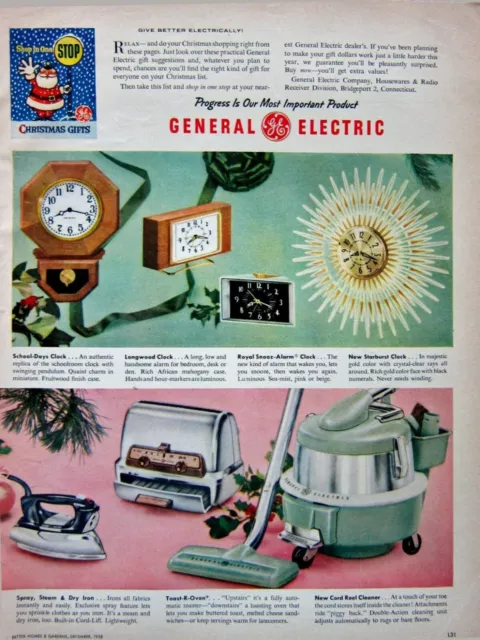 1958 GE Starburst Clock Orig Vtg Print Ad General Electric Small Appliances 9x12