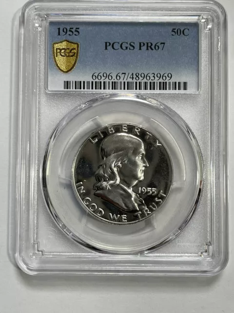 1955 Ben Franklin Silver Proof Half Dollar PCGS PR67! 90% Silver! Gold Shield