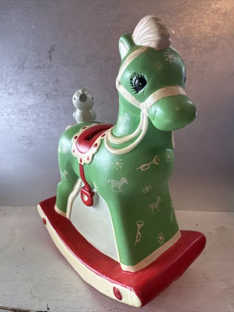 VTG Enesco Ceramic Hand Painted Rocking Horse Piggy Bank 3