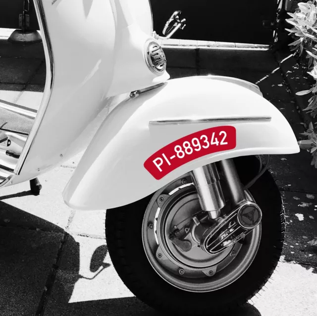 Aufkleber Nummernschild retro 2x für Roller Vespa Lambretta Ziffern + Farbwahl