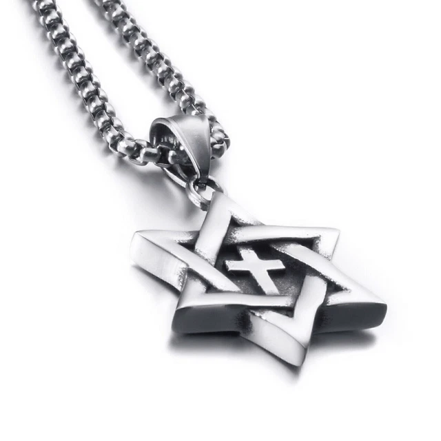 Star Of David Messianic Cross Pendant Necklace Set - Solid 316L Stainless Steel
