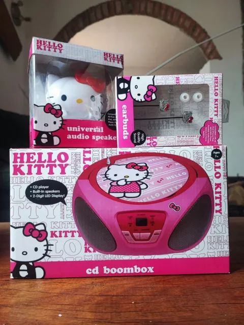 Lotto Radio Hello Kitty CD Player Boombox Cuffie Earbuds Speaker Sanrio Musica