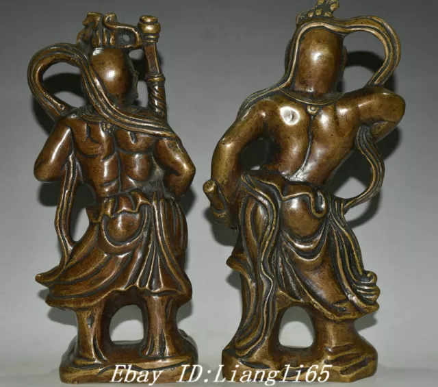 10,4" Tibet Buddhismus Reine Bronze Folk Heng Ha Er Gott Tür Gott Statue Paar 3