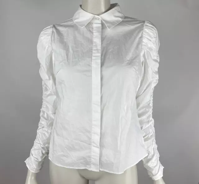 Walter Baker Cotton Blouse Women S $148 Ruched Long Sleeve Collared Button-Up