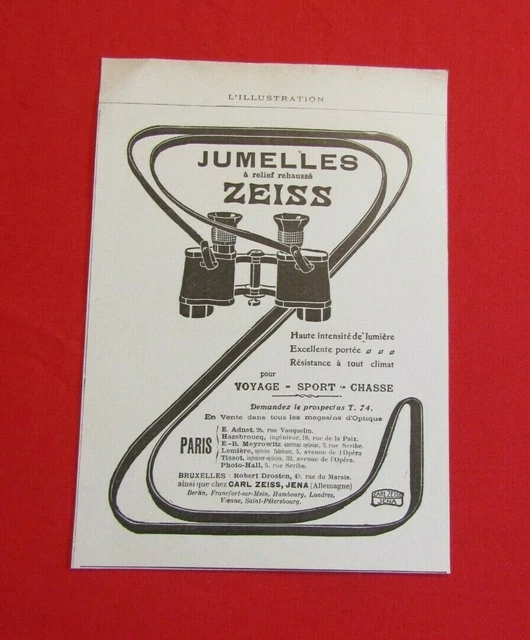 Advertising Pub Publicite Ancienne Advert 8.10 Jumelles Zeiss Voyage Sport Chass