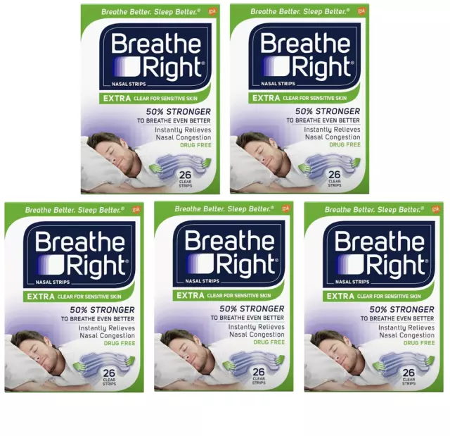 130 BREATHE RIGHT Nasal Strips EXTRA CLEAR Adult Size Nose Stop Snoring Breath