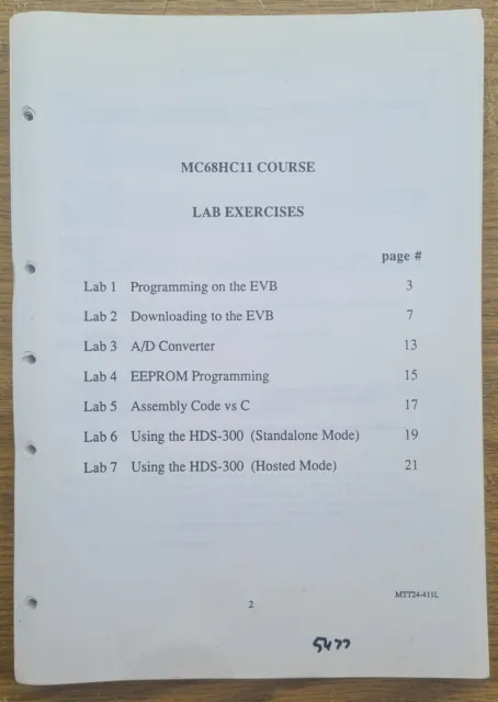 Motorola MC68HC11 CPU - Study Course Material / Lab Excercises (Assembly)