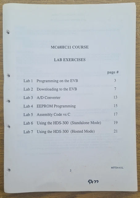 Motorola MC68HC11 CPU - Study Course Material / Lab Excercises (Assembly)