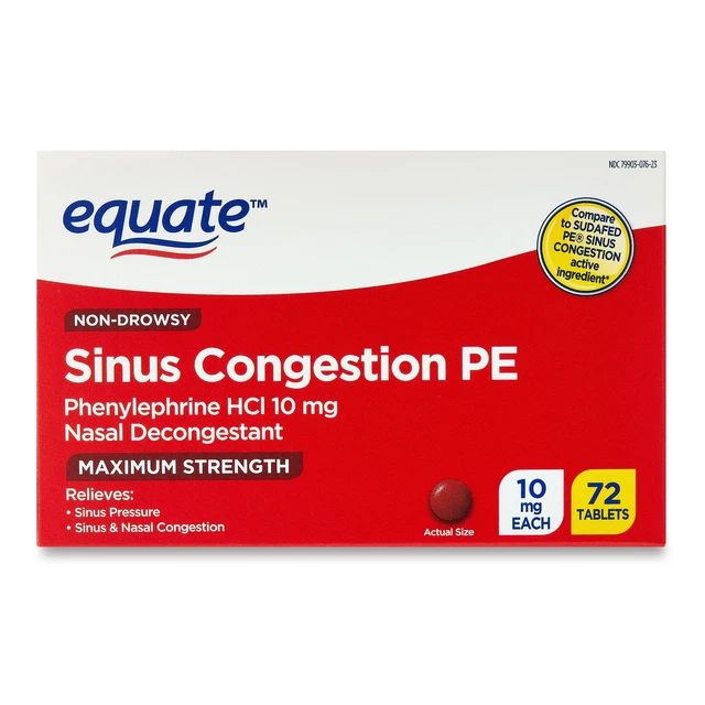 EQUATE MAXIMUM STRENGTH Non Drowsy Sinus Congestion PE Medicine, 72