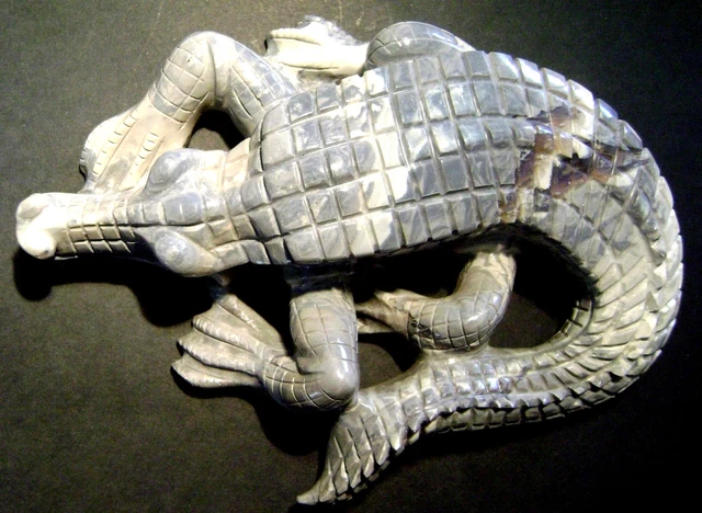Large Natural Australian Black Potch Opal Crocodile Figurine Carving 1220ct