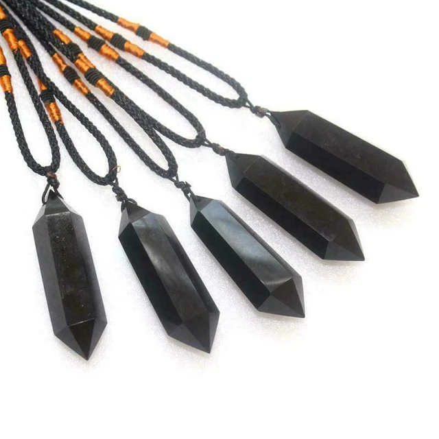 Natural Gemstone Quartz Crystal Pendant Double Point Hexagonal Wand Necklace New