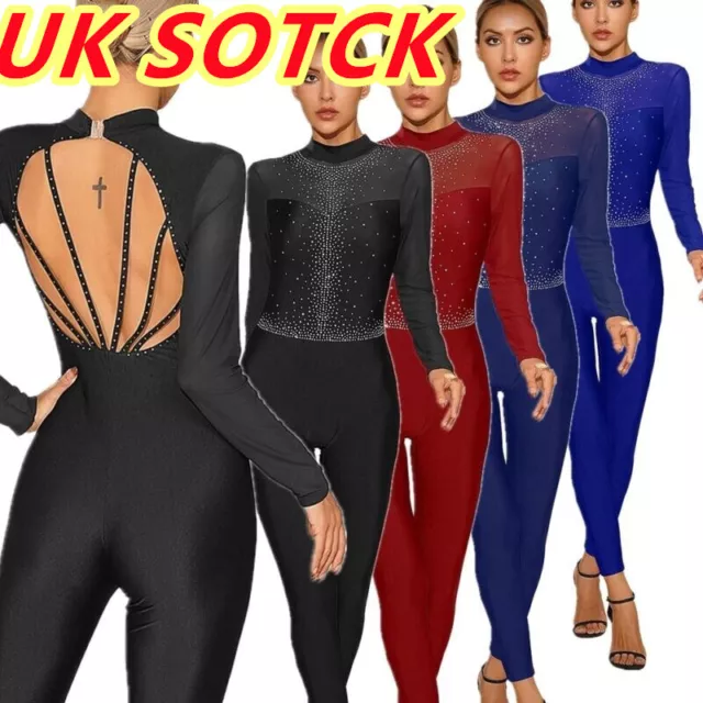 UK Women Full Bodysuit Stage Performance Catsuit Dancewear Gymnastics Footless