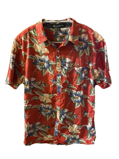 Billabong Button Up T-Shirt Floral Flower Pattern Men's Size M Medium- FAST POST