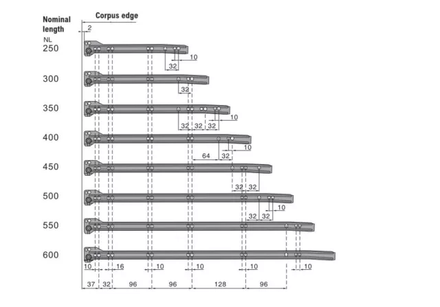 10 paires de coureurs de tiroir à fond en métal toutes tailles 250 mm-600 mm blanc 3