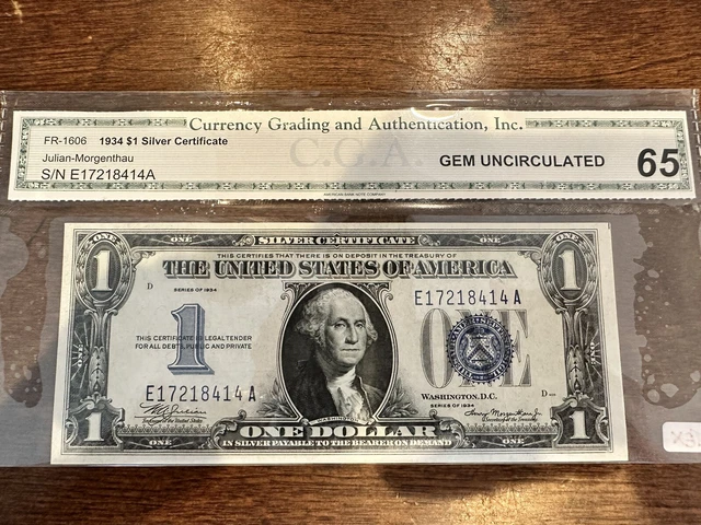 1934 $1 One Dollar Silver Cert Funnyback Gem Uncirculated Fr. 1606 E17218414A