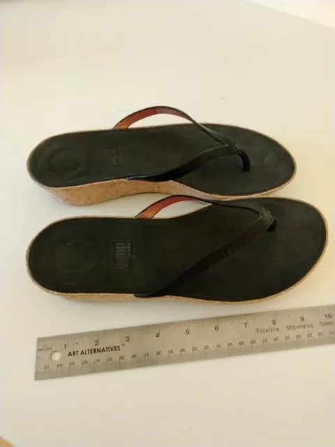 Fitflop Black Leather Sandals Wedge Cork Sides Size 8 Shoes Rubber Soles