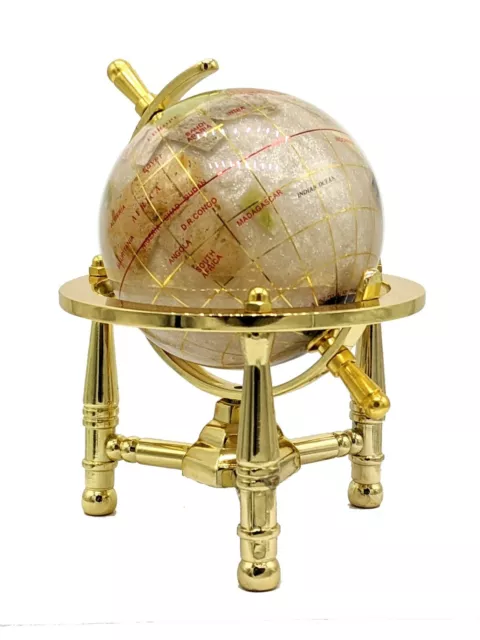 Unique Art 6-Inch Mini Pure Pearl Gemstone World Globe with Gold Tripod office