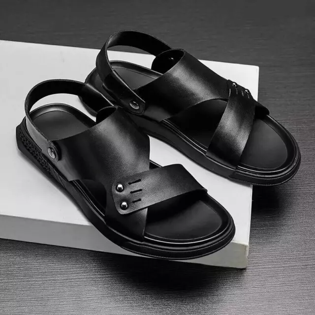SUMMER MENS YOUTH Open Toe Leather Sandals Slippers Casual Beach Shoes ...