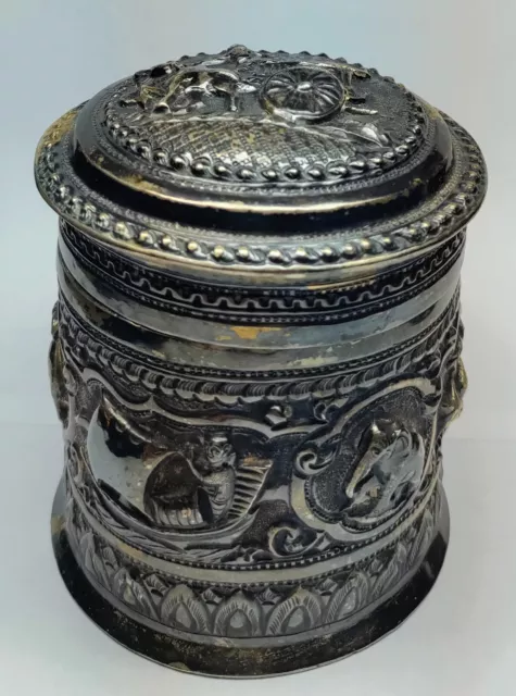 Antique Burmese Hammered Repousse Solid Silver Betel Box