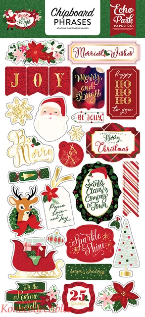 Frases de aglomerado navideño Echo Park Merry & Bright 28 piezas