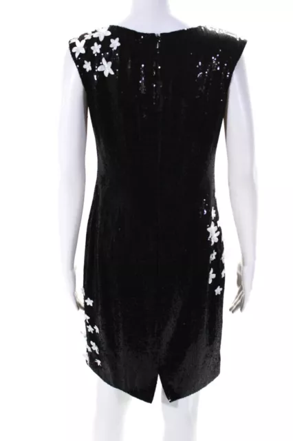 Carmen Marc Valvo Womens Back Zip Sequin Floral Sheath Dress Black White Size 8 3